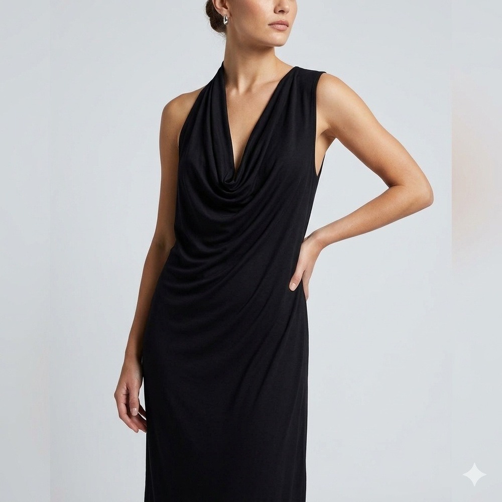 Haute Hippie Cowl Neck Sleeveless Asymmetric‎ Dress (Draped Modal) Black Small